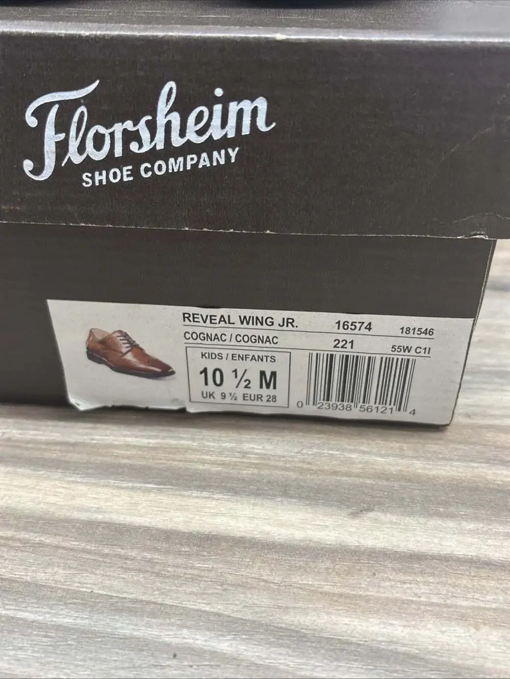 Florsheim Kids' Reveal Wing Jr Leather Shoes 10.5 M Cognac NEW